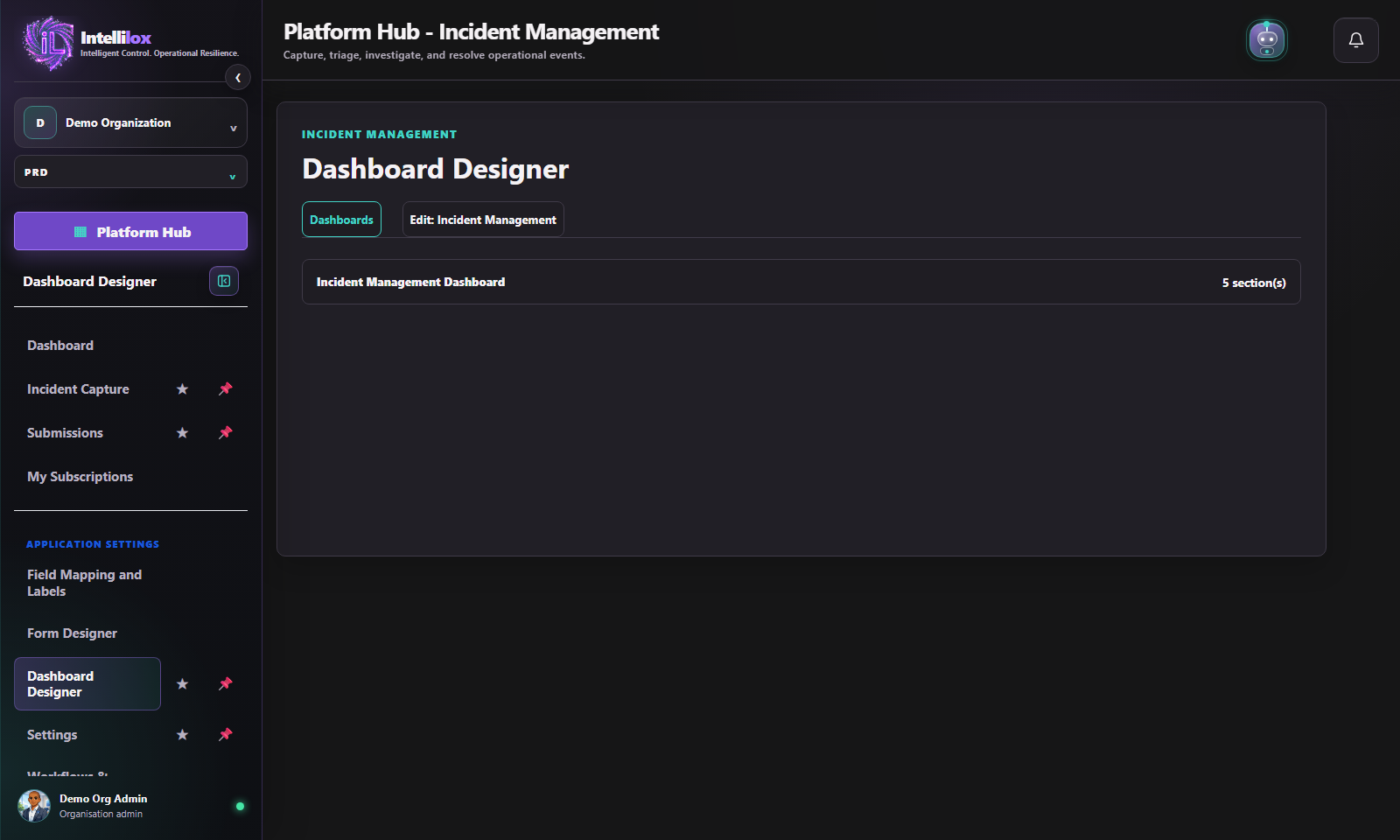 Current Dashboard Designer in Demo Organization